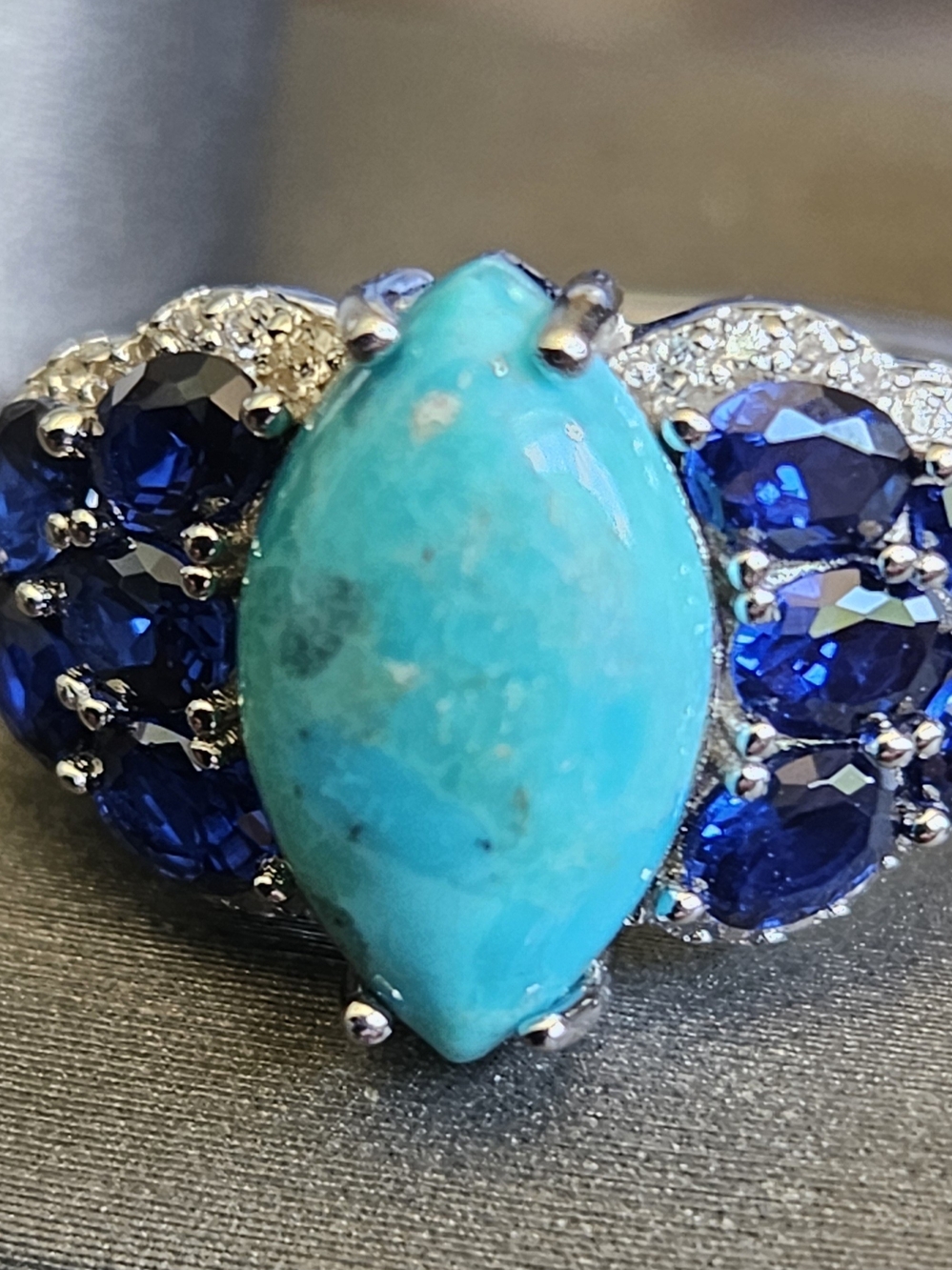Turquoise Marquise & Blue Spinel 925 Silver Ring